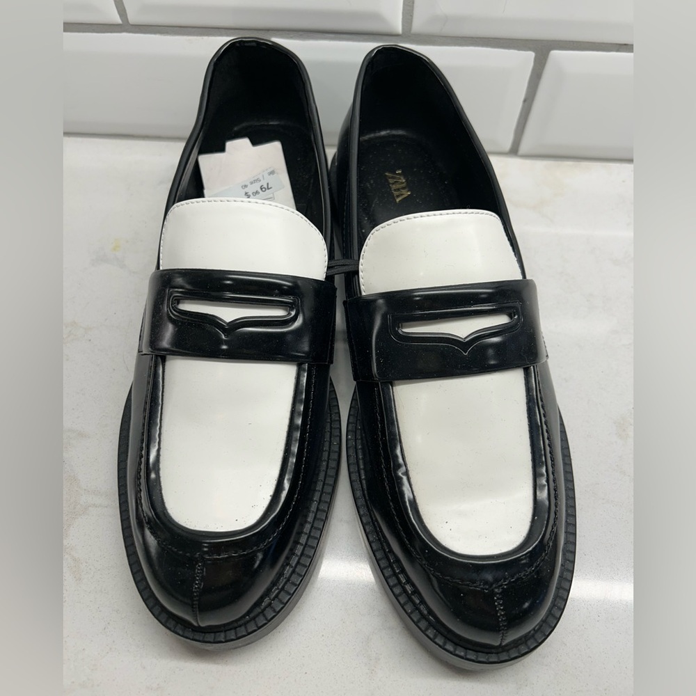 Zara black and white loafers